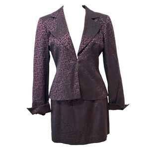 Bebe Purple Black Patterned Blazer Skirt Suit Set Women’s Size 10/8